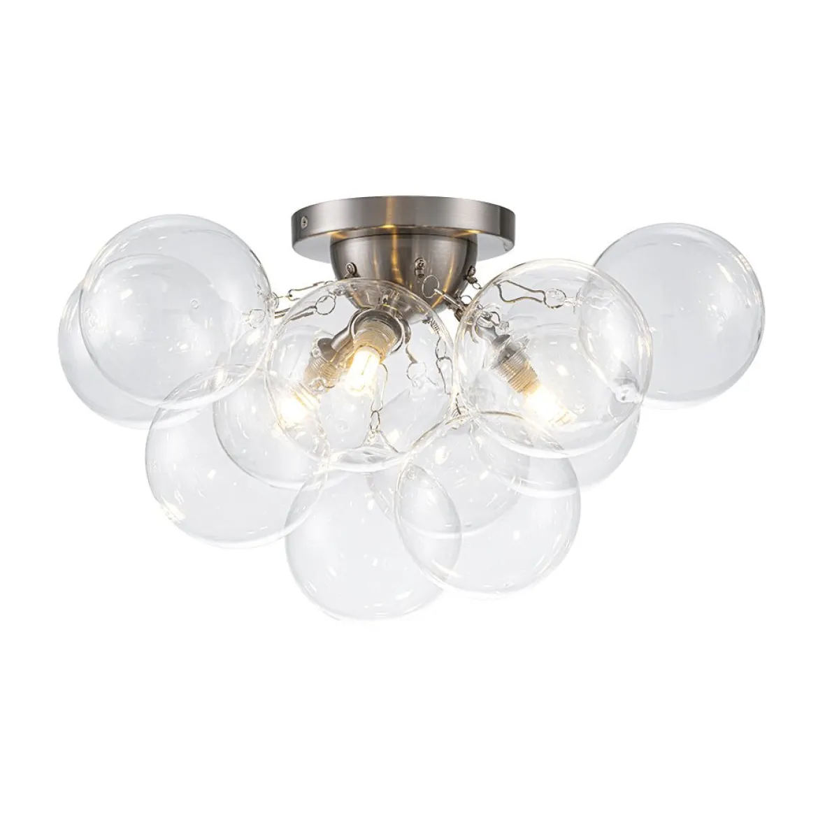 3-Light Brass Cluster Clear Glass Globe Bubble Ceiling Light