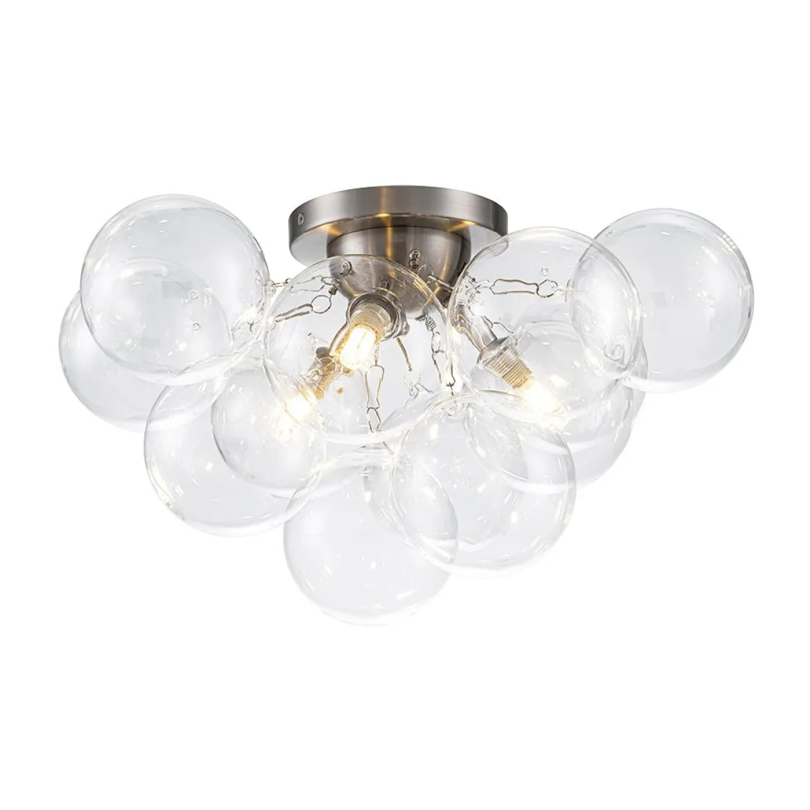 3-Light Brass Cluster Clear Glass Globe Bubble Ceiling Light