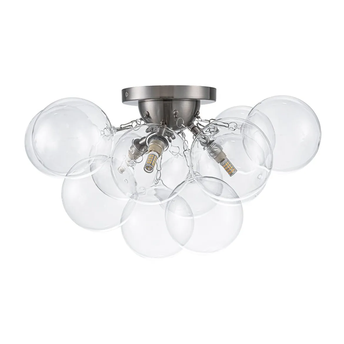 3-Light Brass Cluster Clear Glass Globe Bubble Ceiling Light