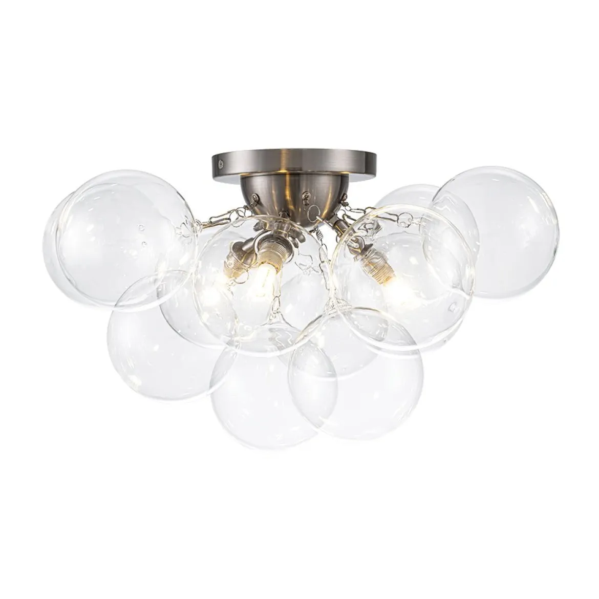 3-Light Brass Cluster Clear Glass Globe Bubble Ceiling Light