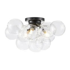 3-Light Brass Cluster Clear Glass Globe Bubble Ceiling Light