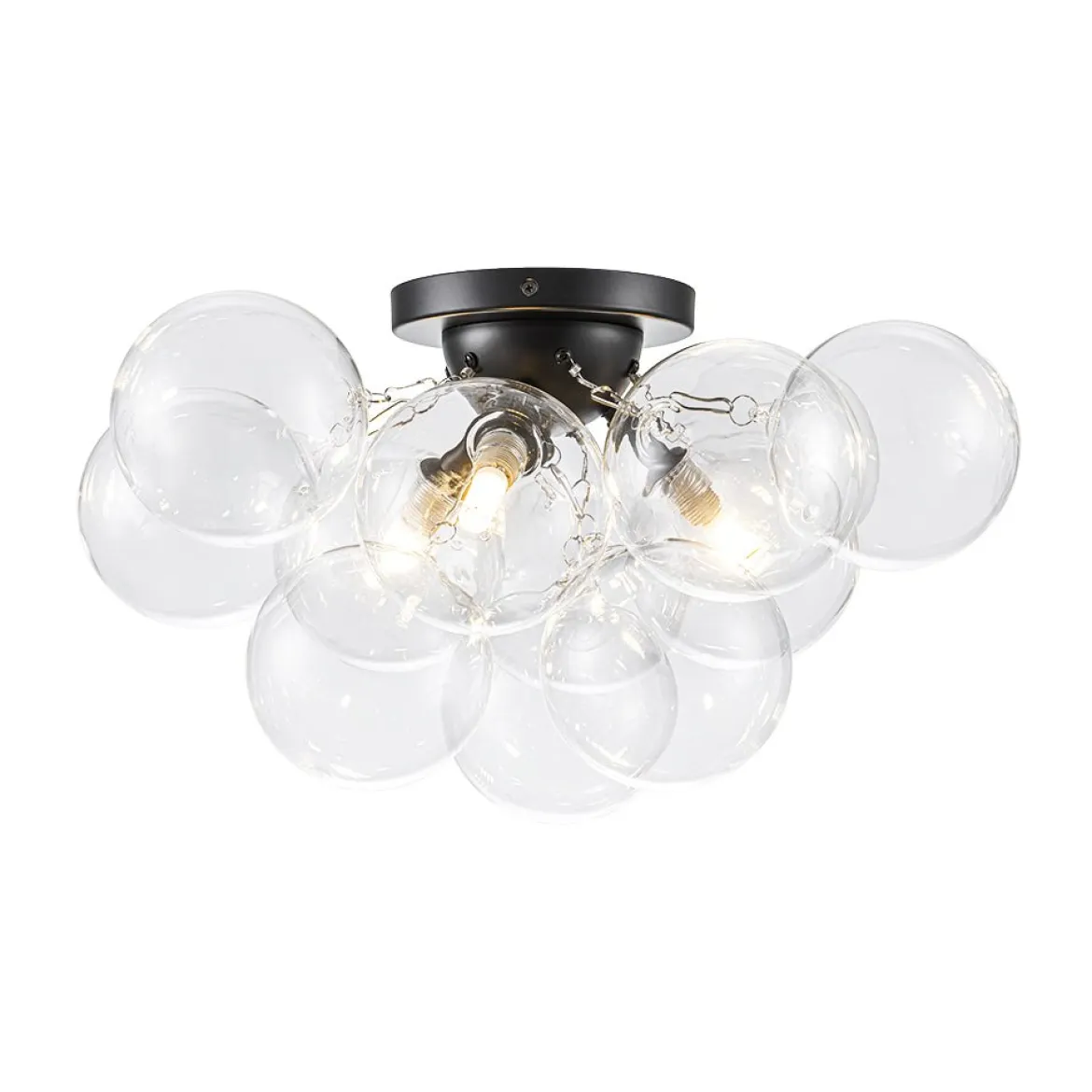 3-Light Brass Cluster Clear Glass Globe Bubble Ceiling Light