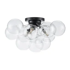 3-Light Brass Cluster Clear Glass Globe Bubble Ceiling Light