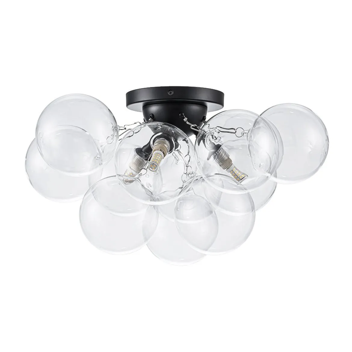 3-Light Brass Cluster Clear Glass Globe Bubble Ceiling Light