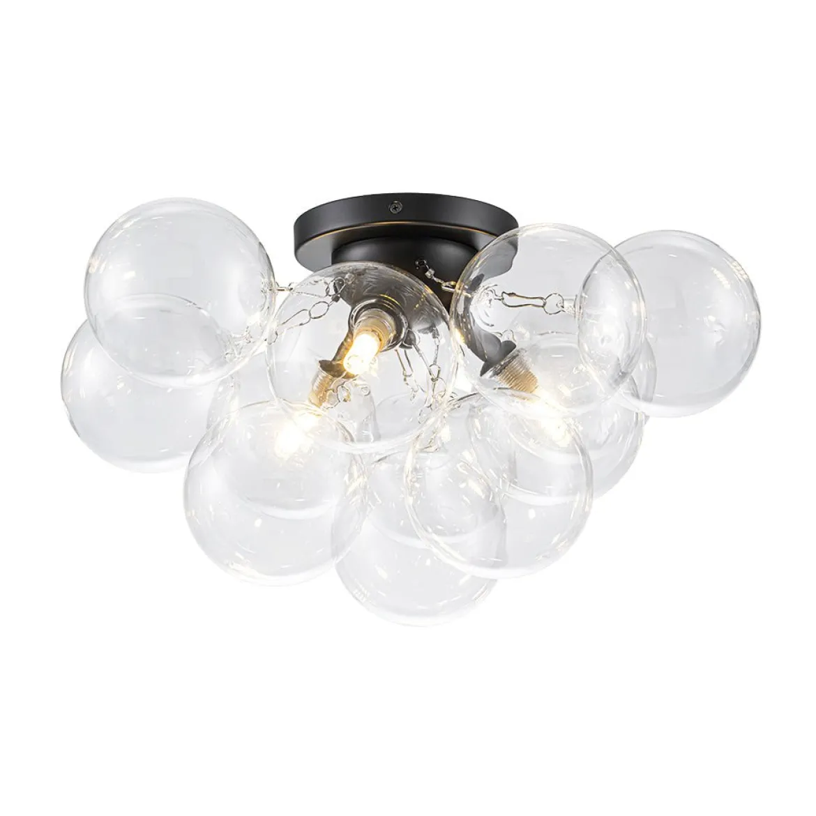 3-Light Brass Cluster Clear Glass Globe Bubble Ceiling Light