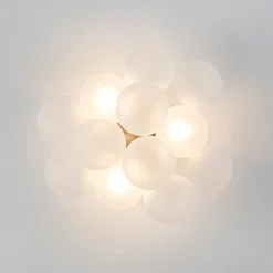 3-Light Brass Cluster Frosted Glass Globe Bubble Ceiling Light