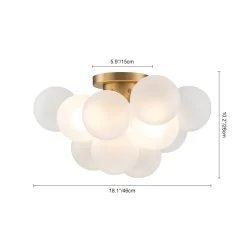 3-Light Brass Cluster Frosted Glass Globe Bubble Ceiling Light