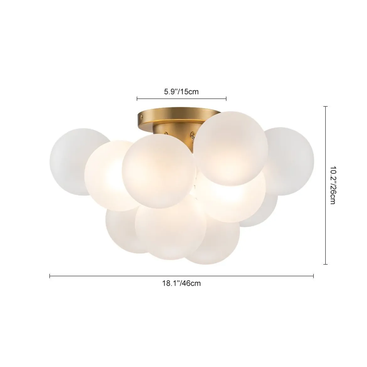 3-Light Brass Cluster Frosted Glass Globe Bubble Ceiling Light