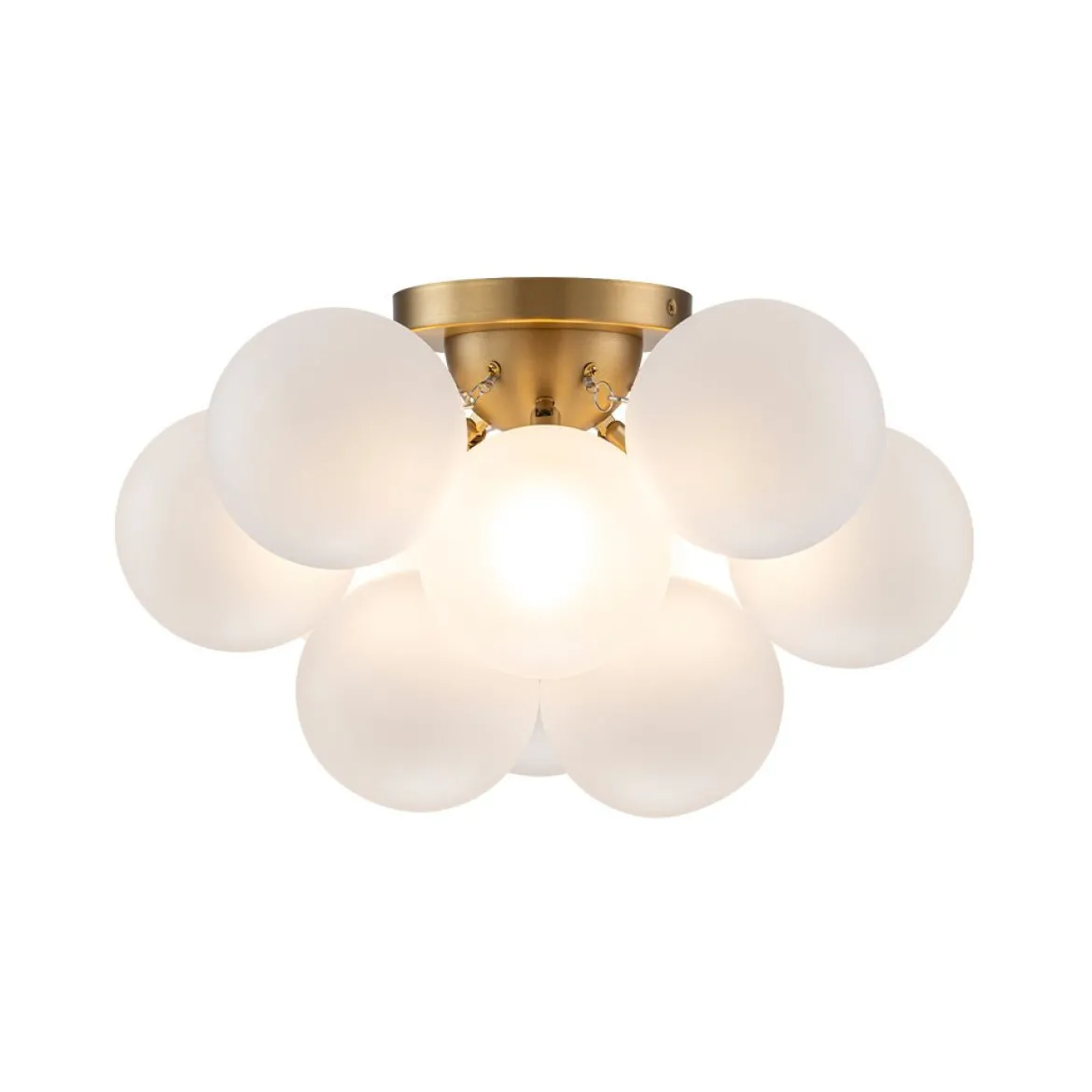 3-Light Brass Cluster Frosted Glass Globe Bubble Ceiling Light