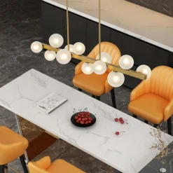 12-Light Brass Frosted Glass Bubble Linear Chandelier