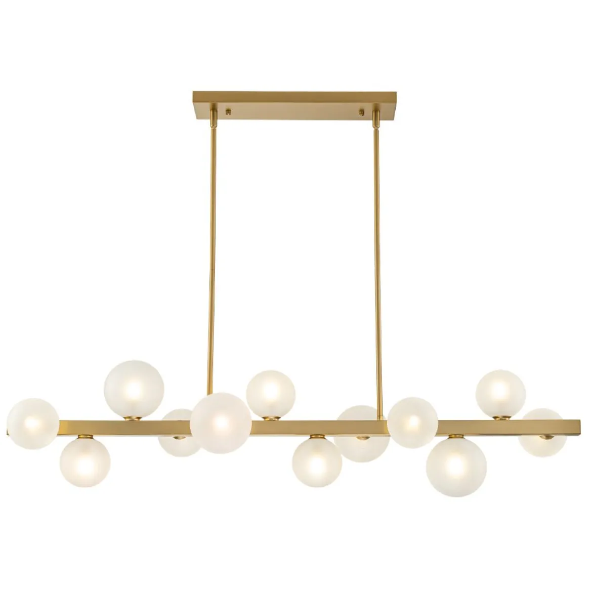 12-Light Brass Frosted Glass Bubble Linear Chandelier