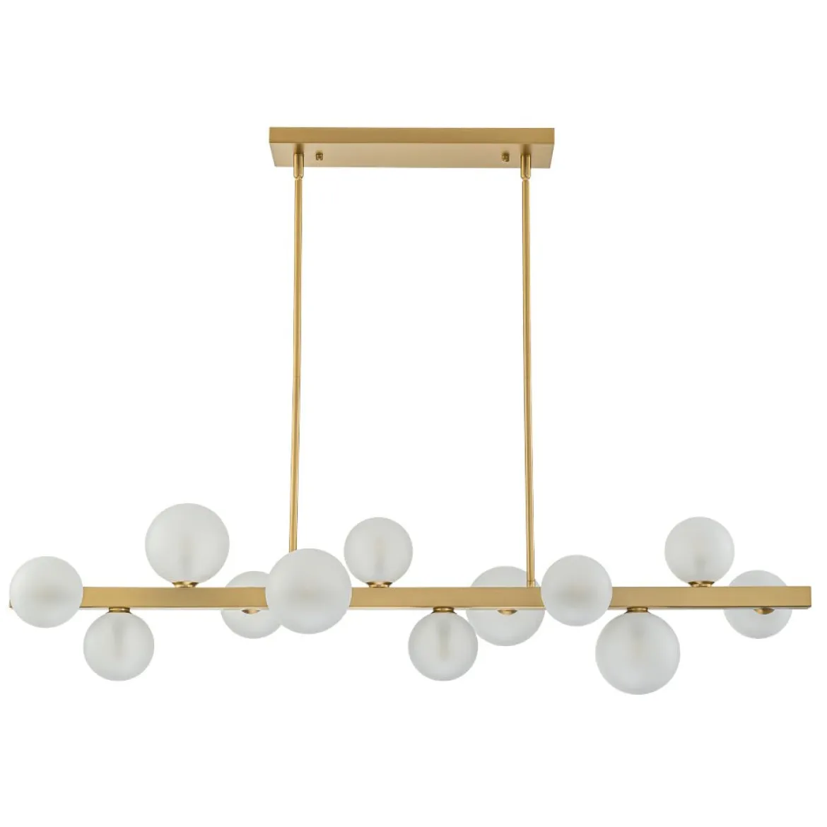 12-Light Brass Frosted Glass Bubble Linear Chandelier