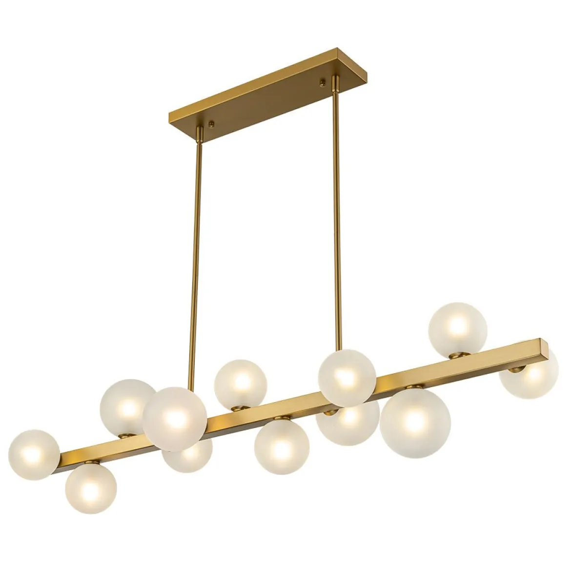 12-Light Brass Frosted Glass Bubble Linear Chandelier