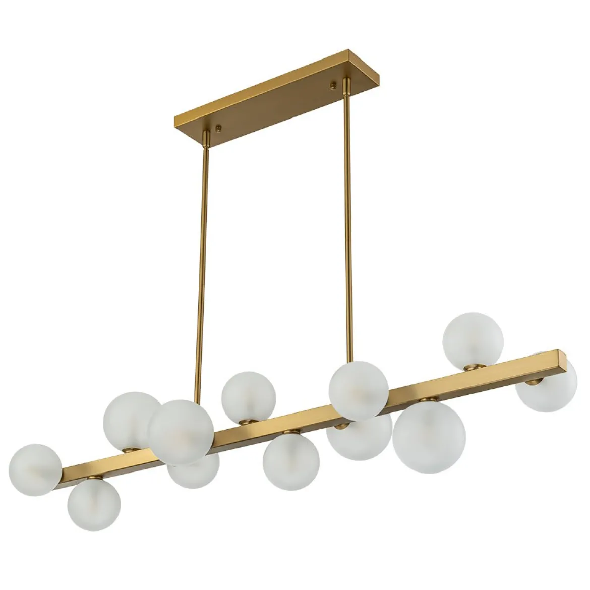 12-Light Brass Frosted Glass Bubble Linear Chandelier