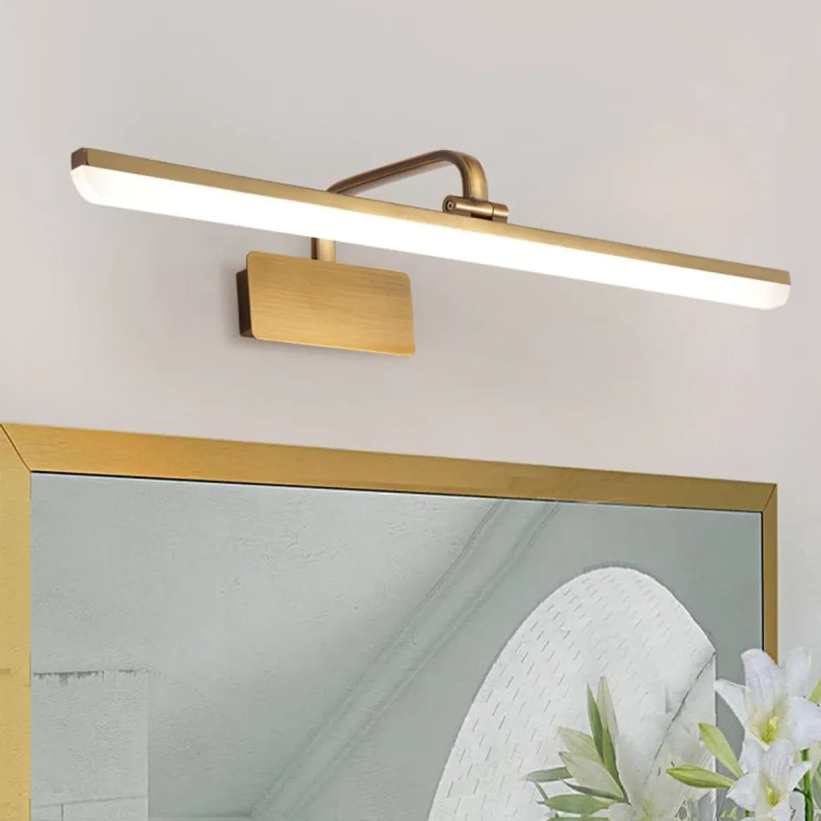 1-Light Brass Linear LED Vanity Light Picture Sconce