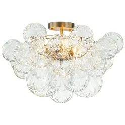 3-Light Brass Sculpture Glass Globe Bubble Semi Flush Chandelier