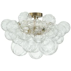3-Light Brass Sculpture Glass Globe Bubble Semi Flush Chandelier