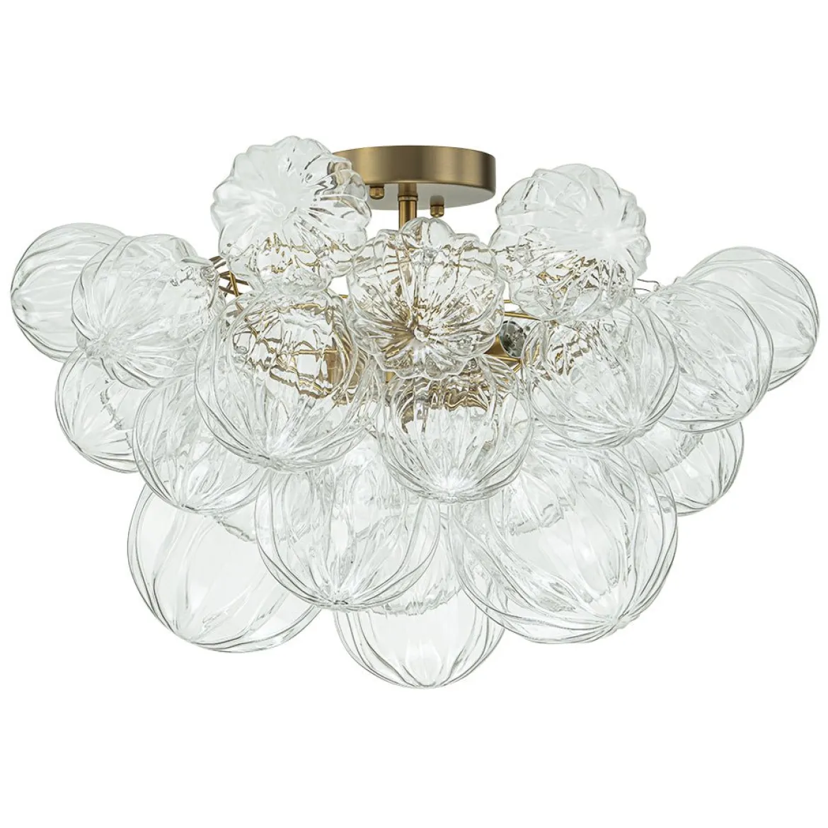 3-Light Brass Sculpture Glass Globe Bubble Semi Flush Chandelier