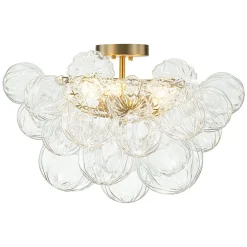 3-Light Brass Sculpture Glass Globe Bubble Semi Flush Chandelier