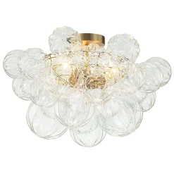 3-Light Brass Sculpture Glass Globe Bubble Semi Flush Chandelier
