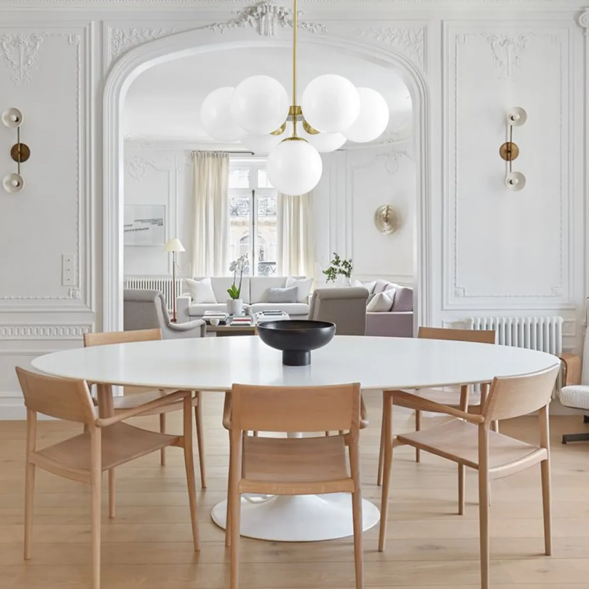 7-light Brass Sputnik Opal Glass Globe Bubble Chandelier