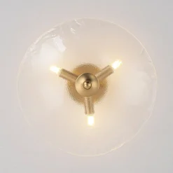 3-Light Brass Textured Glass Bowl Round Semi Flush Mount