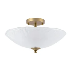 3-Light Brass Textured Glass Bowl Round Semi Flush Mount