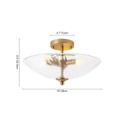 3-Light Brass Textured Glass Bowl Round Semi Flush Mount