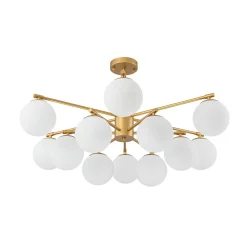 12-Light Brass Tiered Opal Glass Bubble Semi Flush Chandelier