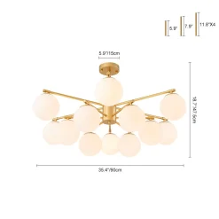12-Light Brass Tiered Opal Glass Bubble Semi Flush Chandelier