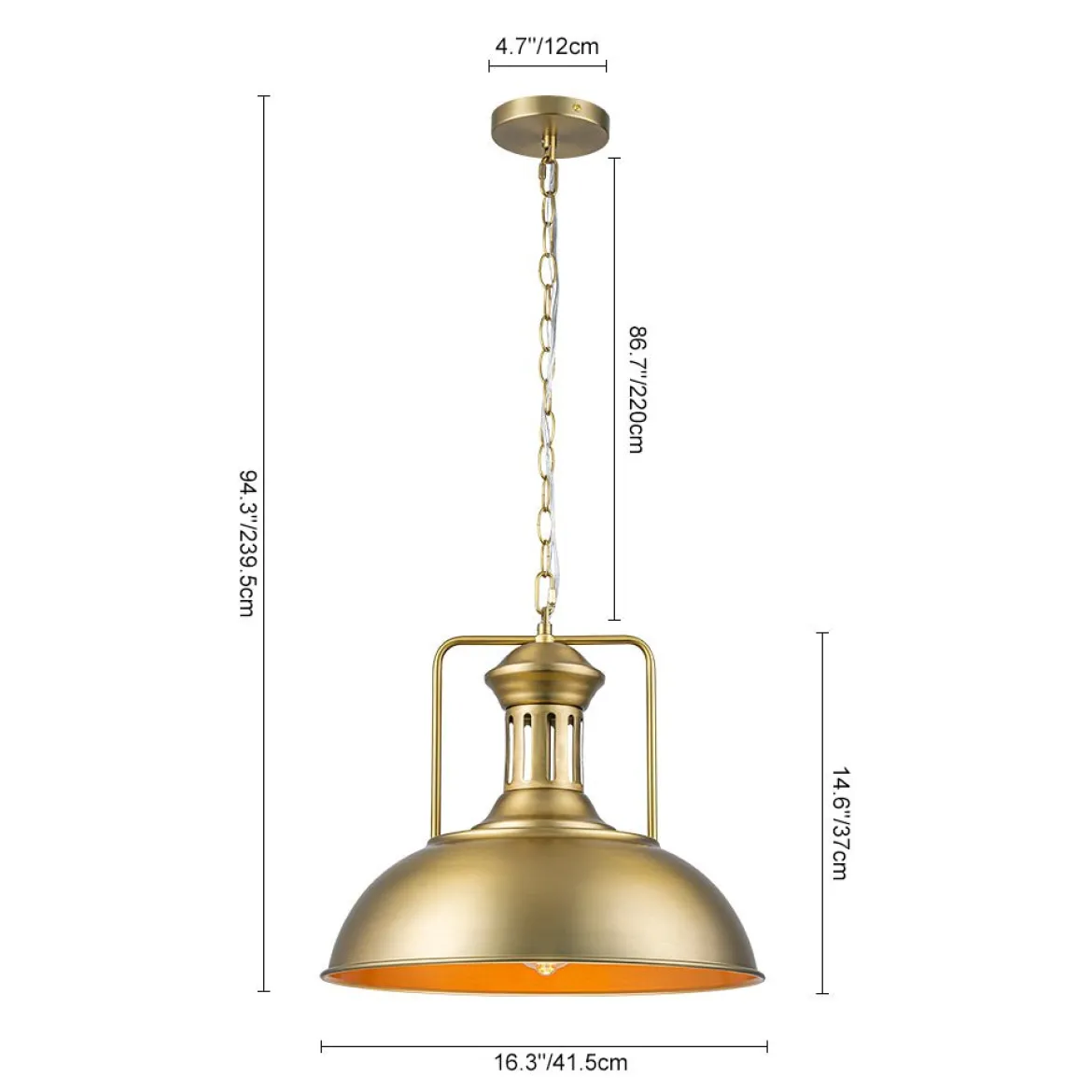 1-Light Brushed Brass Iron Dome Kitchen Pendant