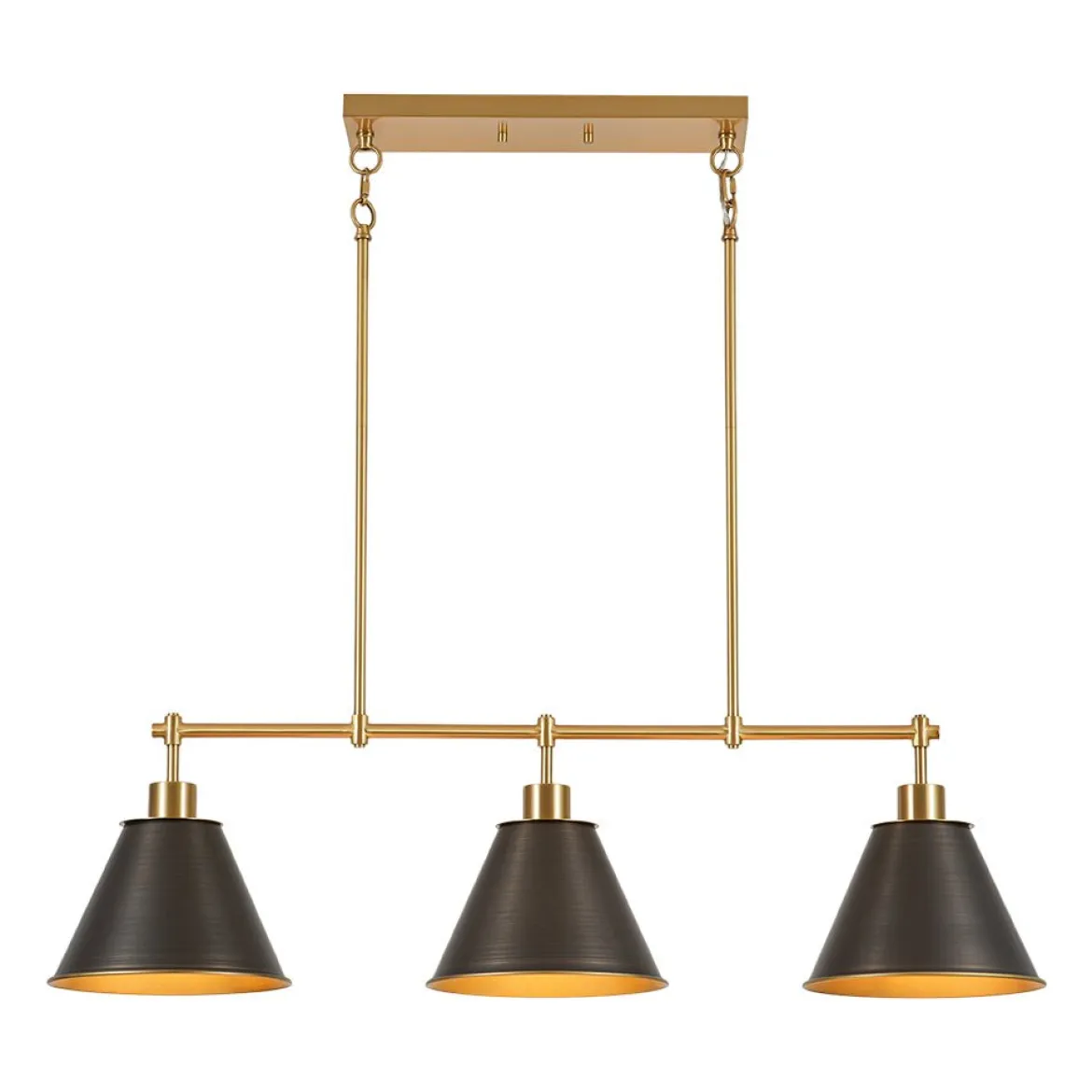 3-Light Brushed Gold Black Cone Island Chandelier