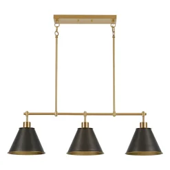 3-Light Brushed Gold Black Cone Island Chandelier