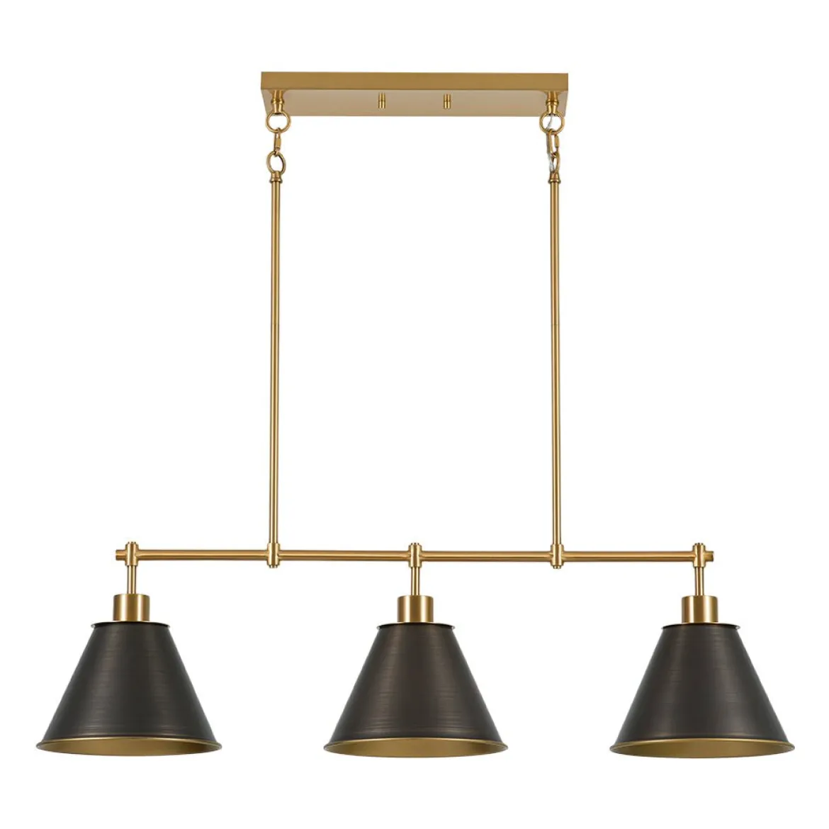 3-Light Brushed Gold Black Cone Island Chandelier
