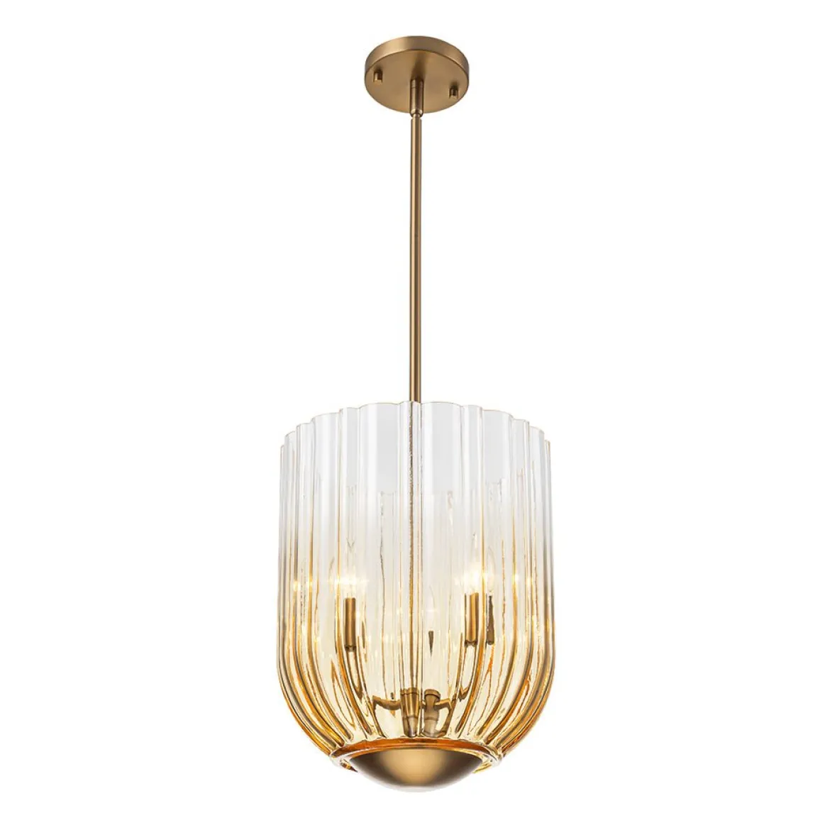 3-Light Candle Style Bell Ribbed Tinted Glass Ceiling Pendant