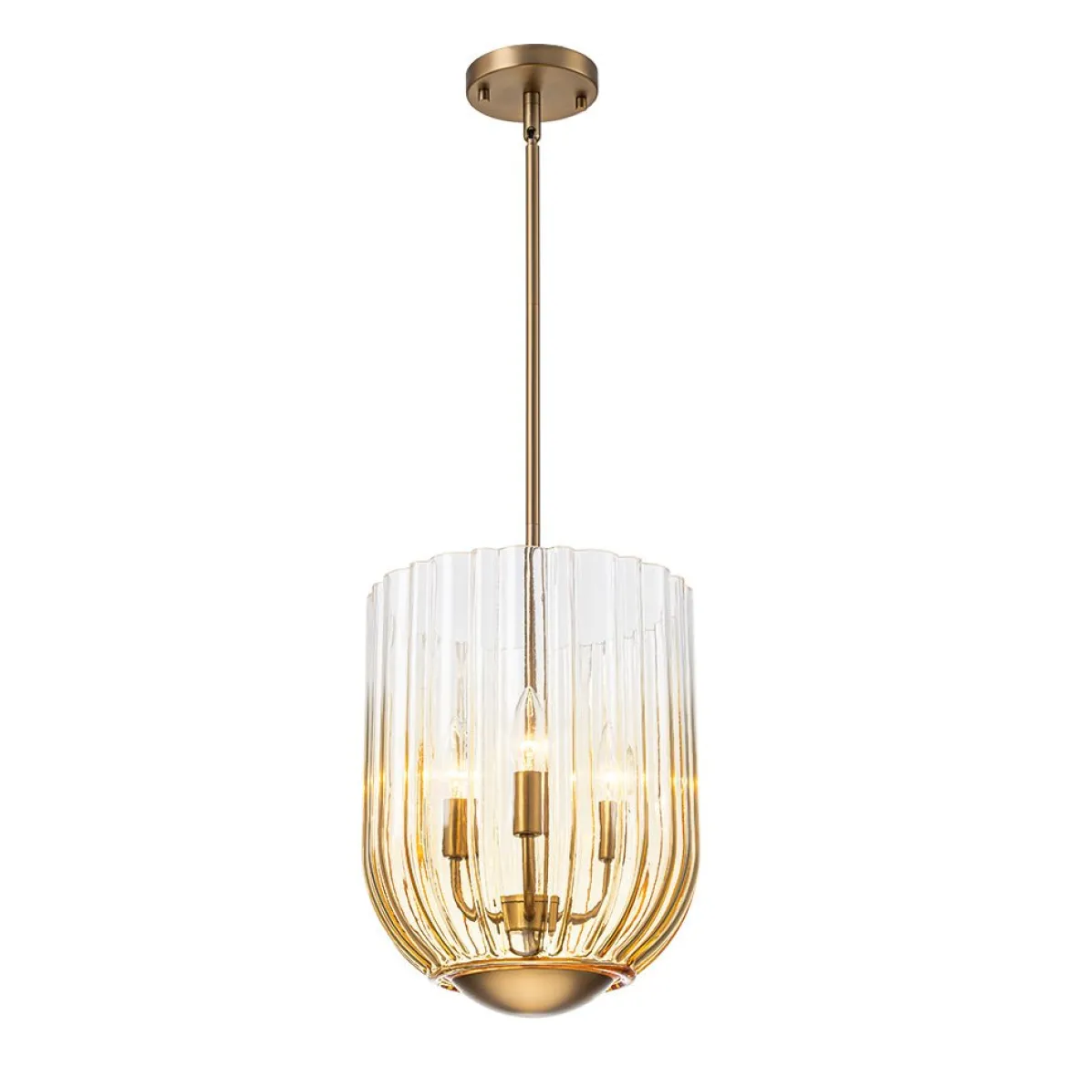 3-Light Candle Style Bell Ribbed Tinted Glass Ceiling Pendant