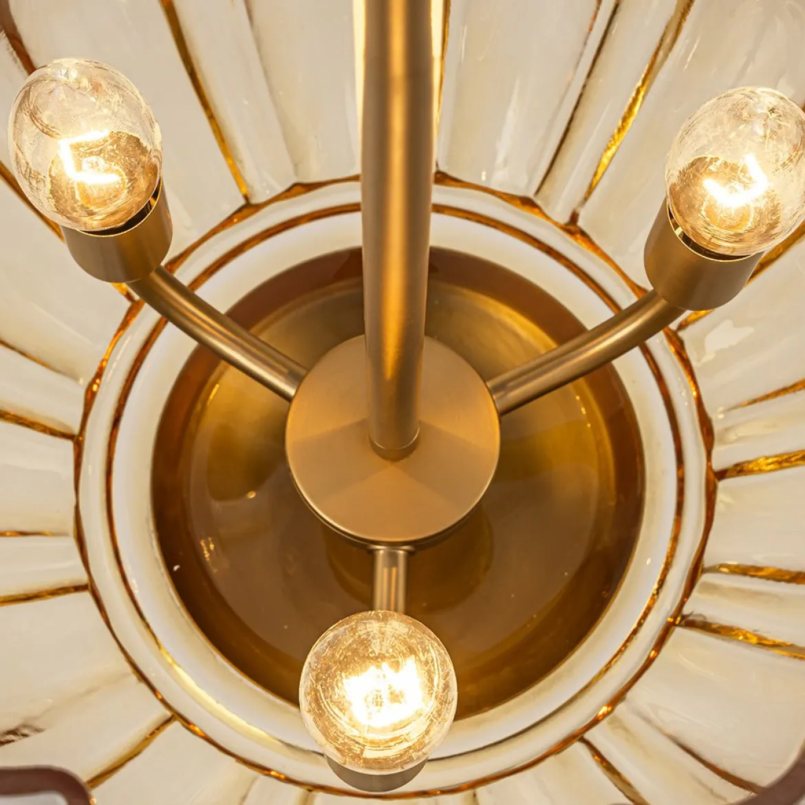 3-Light Candle Style Bell Ribbed Tinted Glass Ceiling Pendant
