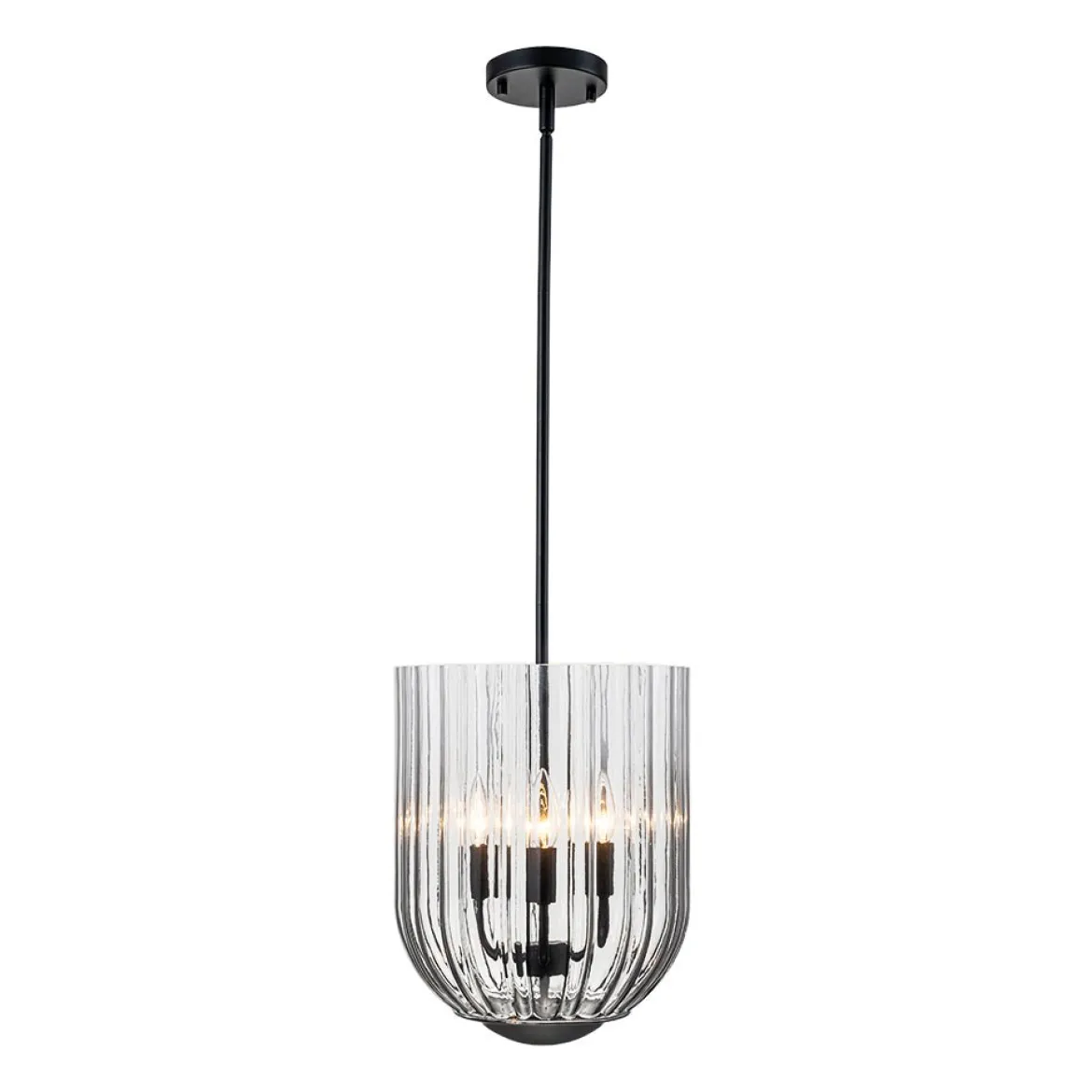 3-Light Candle Style Bell Ribbed Tinted Glass Ceiling Pendant