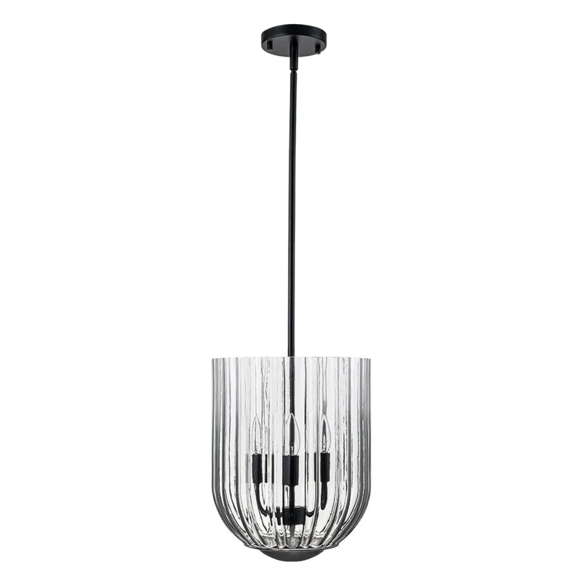 3-Light Candle Style Bell Ribbed Tinted Glass Ceiling Pendant