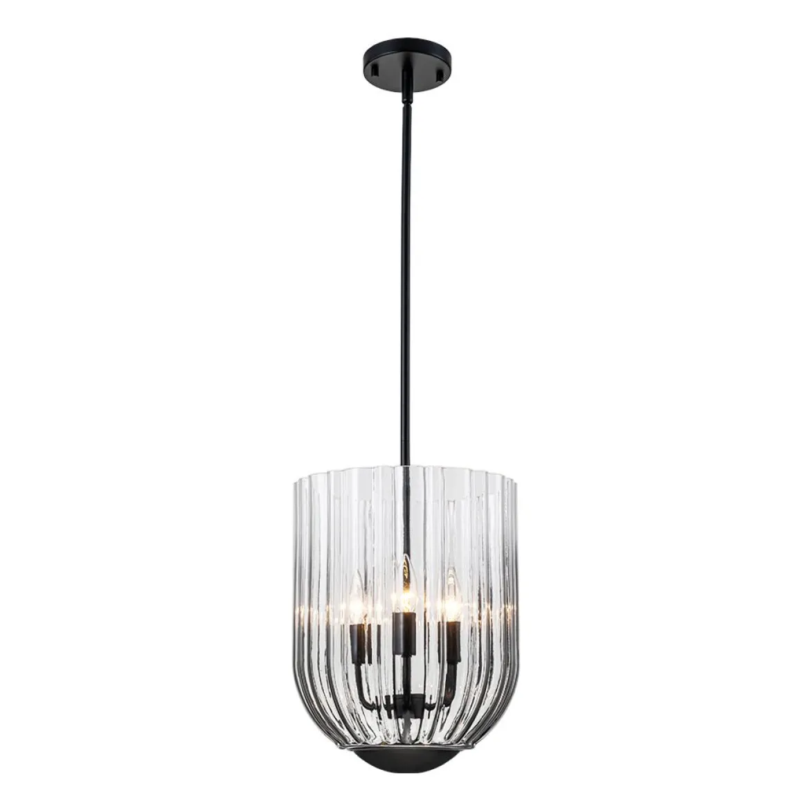 3-Light Candle Style Bell Ribbed Tinted Glass Ceiling Pendant
