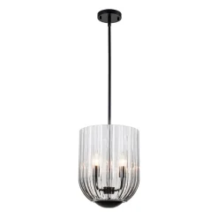 3-Light Candle Style Bell Ribbed Tinted Glass Ceiling Pendant