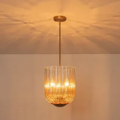 3-Light Candle Style Bell Ribbed Tinted Glass Ceiling Pendant