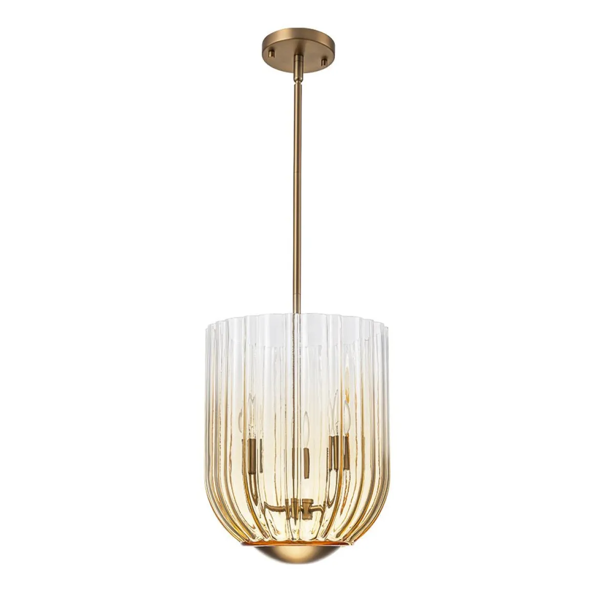 3-Light Candle Style Bell Ribbed Tinted Glass Ceiling Pendant