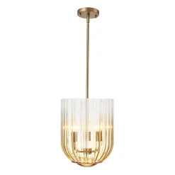 3-Light Candle Style Bell Ribbed Tinted Glass Ceiling Pendant