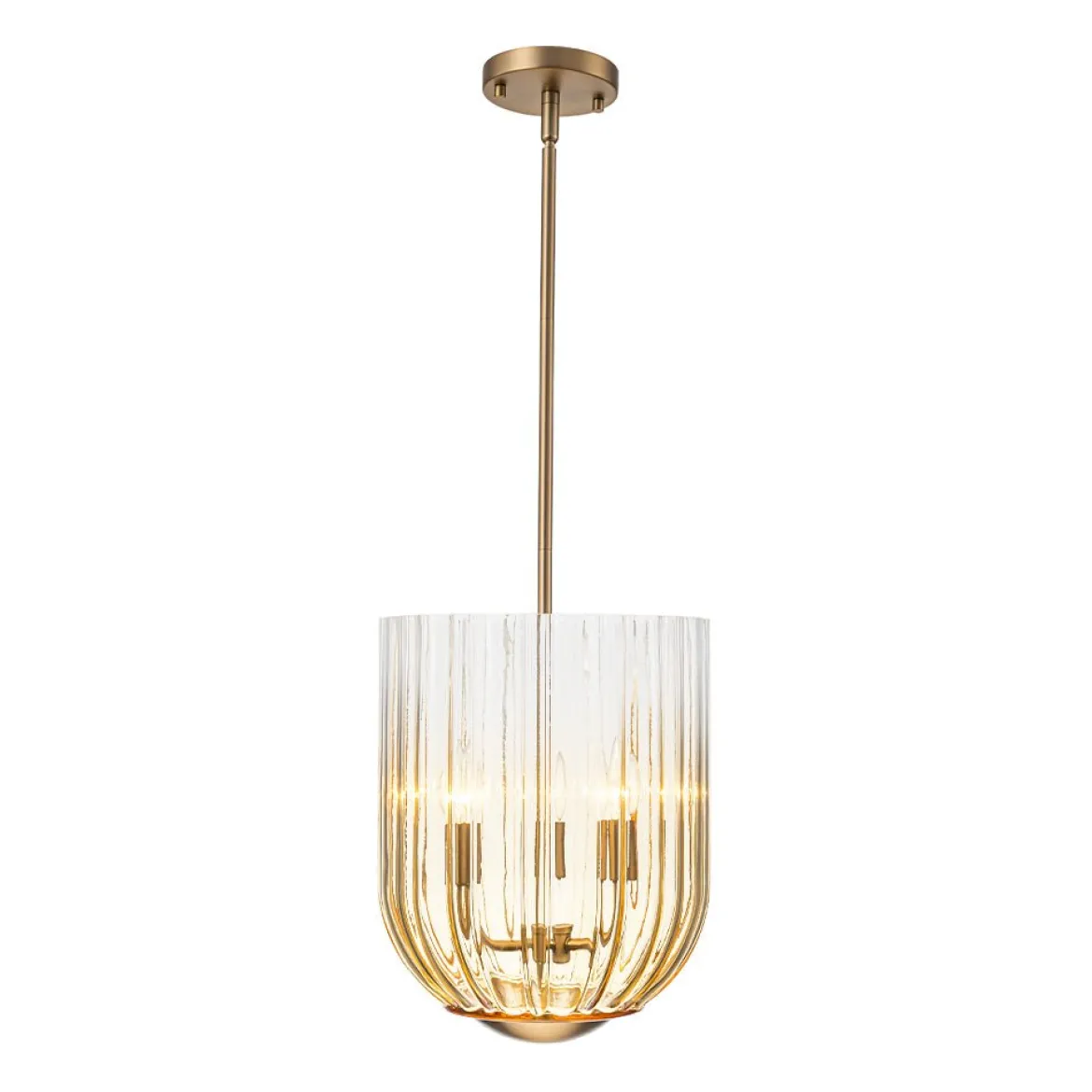 3-Light Candle Style Bell Ribbed Tinted Glass Ceiling Pendant