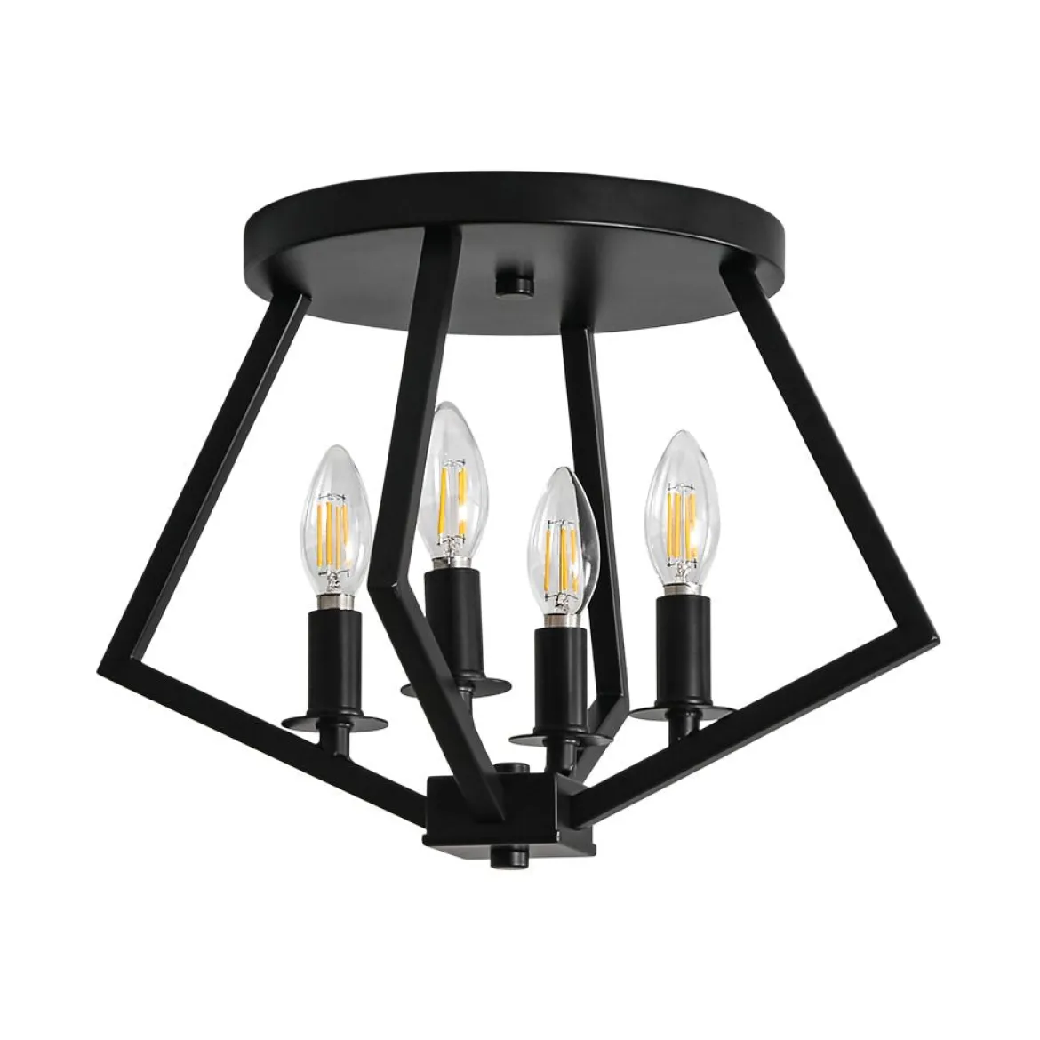 4-light Candle Style Black Simple Geometric Lantern Semi Flush