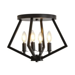 4-light Candle Style Black Simple Geometric Lantern Semi Flush