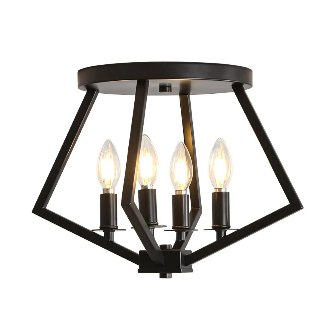 4-light Candle Style Black Simple Geometric Lantern Semi Flush