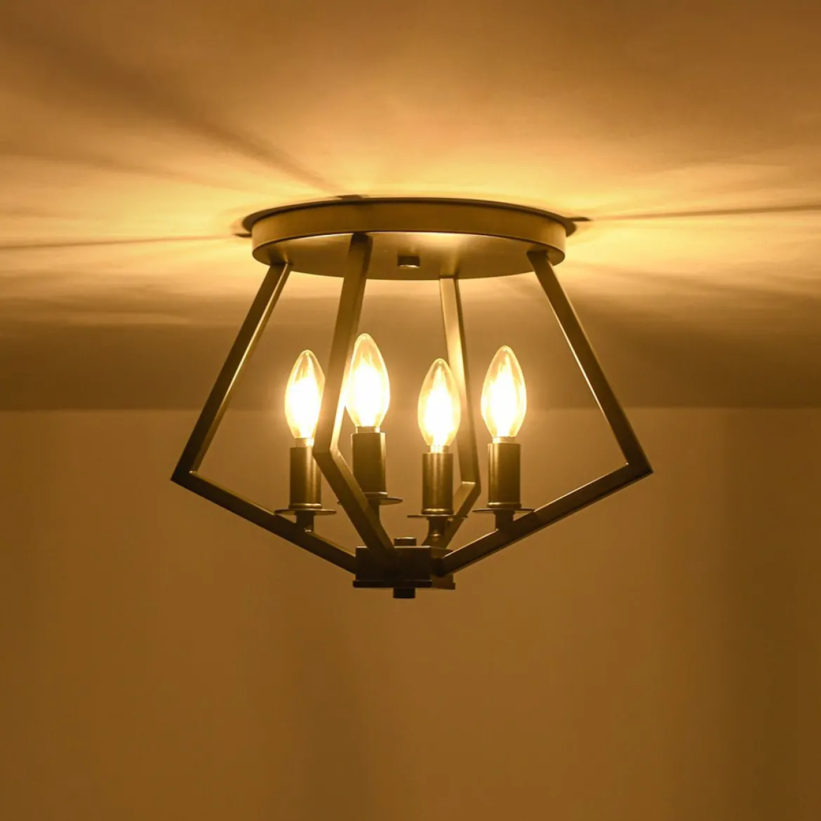 4-light Candle Style Black Simple Geometric Lantern Semi Flush