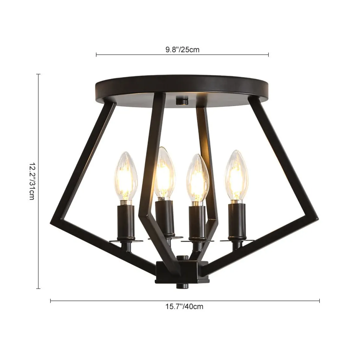 4-light Candle Style Black Simple Geometric Lantern Semi Flush